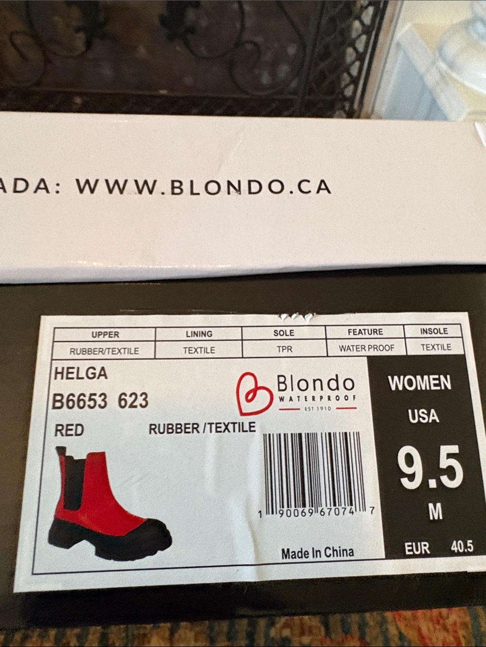 BLONDO HELGA CHELSEA RED RAIN-BOOTS WATERPROOF lug sole SZ 9.5 - Picture 8 of 8